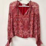 Ramy Brook Luanne Paisley Print Long Sleeve Silk Blouse Cherry Red Women's XS Photo 2