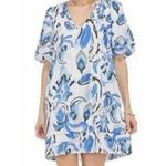 Joy Joy  Pleated Puff Sleeve Dress Sumpy Summer Paisley Size L Blue Pink White Photo 0