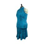 Floral Patterned Sleeveless Halter Dress With Mermaid Hem Blue Size L Photo 2