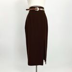 Vintage 80’s Pure Wool Split Hem Midi Skirt in Brown | Size XS/S Photo 1