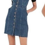 EXPRESS Button Front Sleeveless Sheath Denim Mini Dress Photo 0
