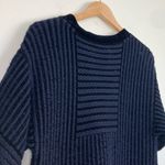 Chloé Chloe navy blue & black textured sweater dress with chenille tie at neck. Small Photo 5
