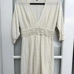 EXPRESS Vintage Off White 3/4 Sleeve Beaded Sweater Dress Size S Small Y2K Photo 0