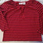 Kathy Ireland womens eyehole top blouse red w black stripe L Photo 0