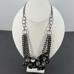 High Fashion Gun Tone Metal Rivoli Clear Rhinestones Bib Statement Glam Necklace Black Photo 0