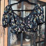 For Love & Lemons  August cropped top lace floral bows tie coquette print vneck Photo 0