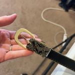 Vintage 90s Gold & Black Vegan Leather Floral Lace Beaded Trim Belt Size Large Photo 3