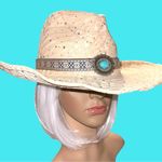 Stylish Tan Cowgirl Hat with Turquoise Accent and a little sparkle all over! Photo 0