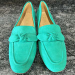 J.Crew Loafers Size 9 Green Faux Suede Bow Slip On Shoes Preppy Holiday Flats Photo 0
