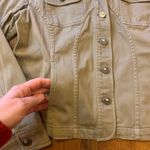 Christopher & Banks  Jacket Medium Olive green jeweled buttons lightweight pocket Photo 4
