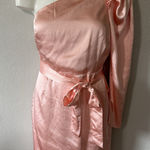 Aakaa NEW ‎ Size Small Pink One Shoulder Long Sleeve Pink Satin Mini Dress Barbie Photo 0