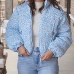 TCEC  Light Blue Floral Puffer Jacket Photo 0