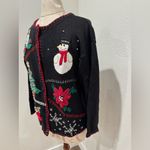 Vintage Victoria Jones Black Holiday Christmas Embroidered Cardigan Sweater Photo 4