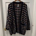 Dreamers by Debut Multi Color Striped Popcorn Eyelash Cardigan Size Medium Black Photo 0