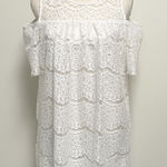 Umgee  White Lace Overlay Cold Shoulder Short Sleeve Oversized A Line Dress Small Photo 0