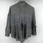 Free People  Striped Linen Button Down Shirt Tunic Tie Waist Chest Pocket Gray XS Photo 4