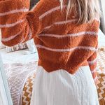 Gianni Bini Orange Fuzzy Sweater With Pink Stripes Photo 3