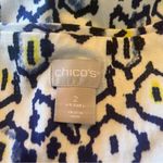 Chico's Chico’s Patterned Knit Top Tie Waist White Blue Yellow 2 L Large Photo 6
