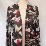 Love j Sheer Wrap Kimod Dress Sz M Olive Y2K Mesh Bird Heart Star Camo Artsy Photo 1