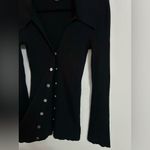 Danielle Bernstein  Y2K Collared Button Down Sweater Ribbed Cardigan Black Small Photo 4