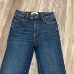 ZARA  High Rise Raw Hem Flare Cropped Stretchy Jeans Dark Wash Size 0 Photo 3