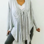 Free People  Long Duster Cardigan Hoodie Sweater Grey Lagenlook Tie Front Photo 0