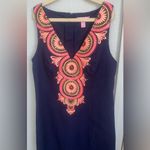 Lilly Pulitzer Size 0 Gabby Shift Cotton Dress True Navy Dress Pink Embroidery Photo 6