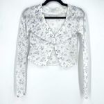 ZARA Women's Floral Print Knit V Neck Long Sleeve Crop Top White Blue Size Small Photo 0
