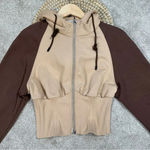 LIT Activewear Rebounce Corset Jacket Hoodie Full Zip in Brown Tan Size S Photo 6