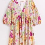 H&M Floral Colorful Dress Shift Puff Sleeve Oversize Relax Fit S Photo 0