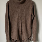 Classic Alpaca Brown Turtleneck Sweater Fringe Cable Knit 100% Alpaca Size Large Photo 0