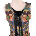 Aryeh Women's Black Sleeveless Floral Zipper Tunic Sweater Dress Size Medium Photo 2