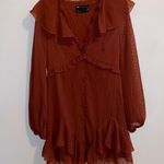 ASOS NWOT $55 Design Rust Lace Trim Long Sleeve Swiss Dot Textured Mini Dress 2P Photo 5