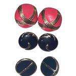 Four (4) Vintage Round Enamel 80s Retro Button Earrings Post Back Large Studs Gold Photo 4