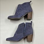 Lucky Brand  Pexton Suede Leather Boots Zip Floral Moroccan Blue Ankle Bootie 7.5 Photo 3