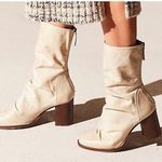 Free People Elle Boots Size 10 NEW Slouchy Leather Block Heel NWT/Box Beige Boho Photo 0