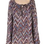 Parker Blue Brown & Tan Chevron 100% Silk Long Sleeve Peasant Blouse Size Small Photo 0