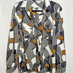 VTG Baroque Print Long Sleeve Button Up Top USA Made Womens L Gold Chain Print Size L Photo 0