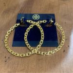 Tory Burch  TB Dangle Hoop Earrings Gold Colored Brand New Photo 1