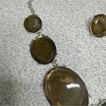 Smoky olive oval necklace earring set Silver Photo 4