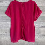 cj banks Rolled Short Sleeve Top Women 2X Pink Perforated Dot Keyhole Round Neck Photo 2