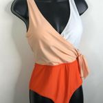 Cupshe NEW  Colorblock Plunging One Piece Swimsuit Orange White Size Medium Photo 2