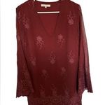 WAYF Burgundy V Neck Floral
Embroidery Bell Sleeve Shift Dress size small Photo 0