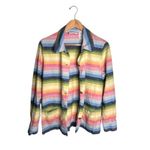 Alfred Dunner  Linen Cotton Jacket Size 14 Button Up Rainbow Pastel Silver Button Photo 1