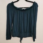 Aeropostale  Blouse Top Off Shoulder Tie Front Long Sleeve Deep Green Casual Photo 5