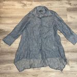 Boho Chic Blue & White Striped 100% Linen 3/4 Sleeve Button Down Shirt Size S Photo 4