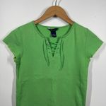 Women M Baby Tee Kelly Green Lettuce Hem Tie Neck Line Y2K Bratz Ribbed Cotton Size M Photo 2