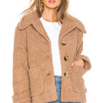 Free People So Soft Cozy Brown Sherpa Button Front Peacoat Sz S Photo 0