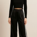 Satin Streetwear Luxe Black Wide Leg Track Pants Emmerson Lang Medium Photo 0