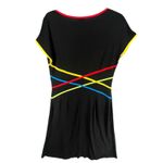 Citrine Shift Dress Women 12 Black Cap Sleeve Colorful Stripes Stretch Mod Retro Photo 7